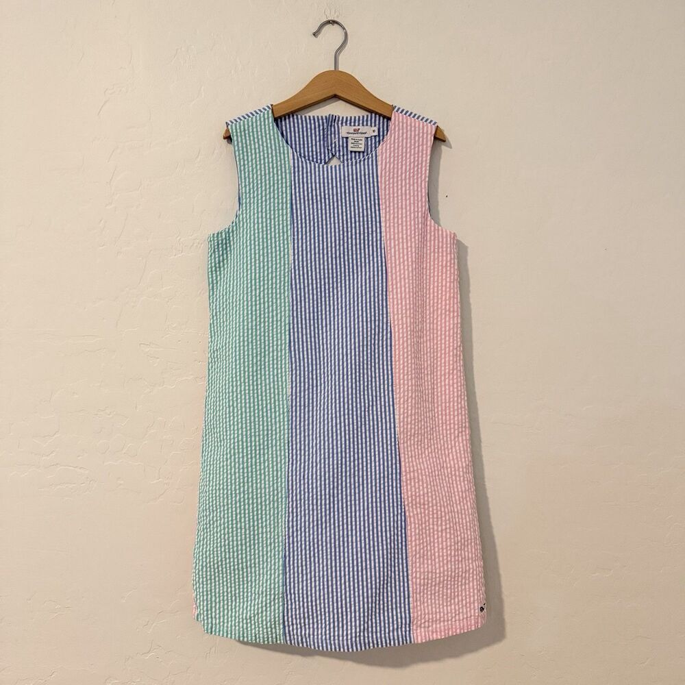 Vineyard Vines Girls Size 10 Seersucker Colorblock Shift Dress Pink Blue Green
